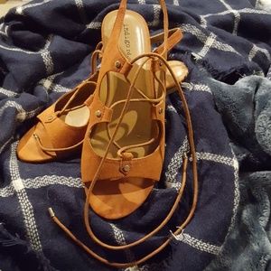 Orange suade lace up sandals